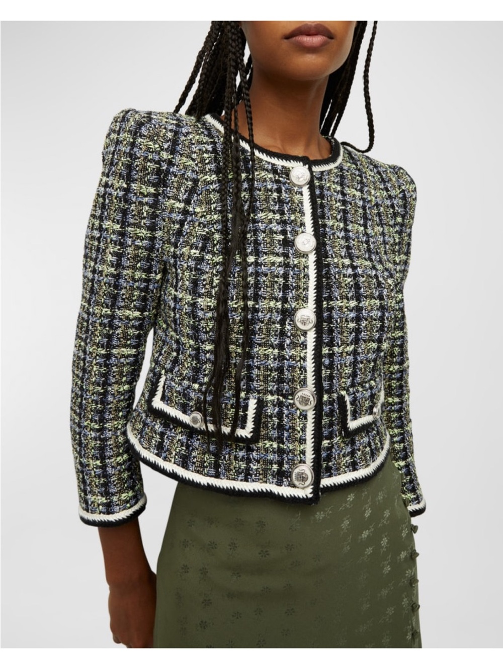 Veronica Beard Ceres Tweed Button-Front Jacket Size 12 Cropped Blazer